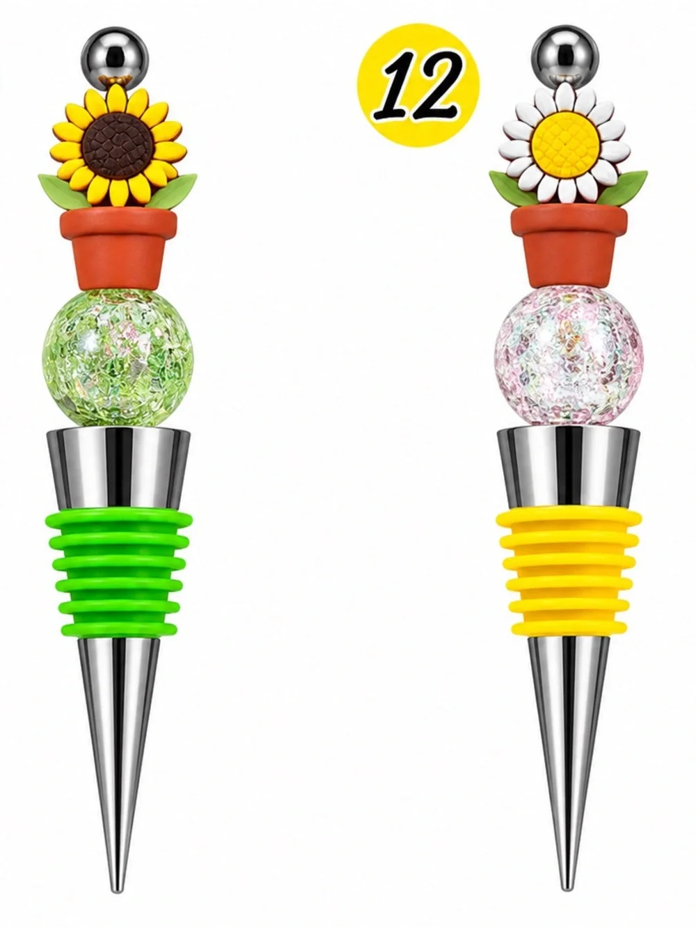 Colorful Beaded Wine Bottle Stopper - Pink, Green, Orange & Yellow Options